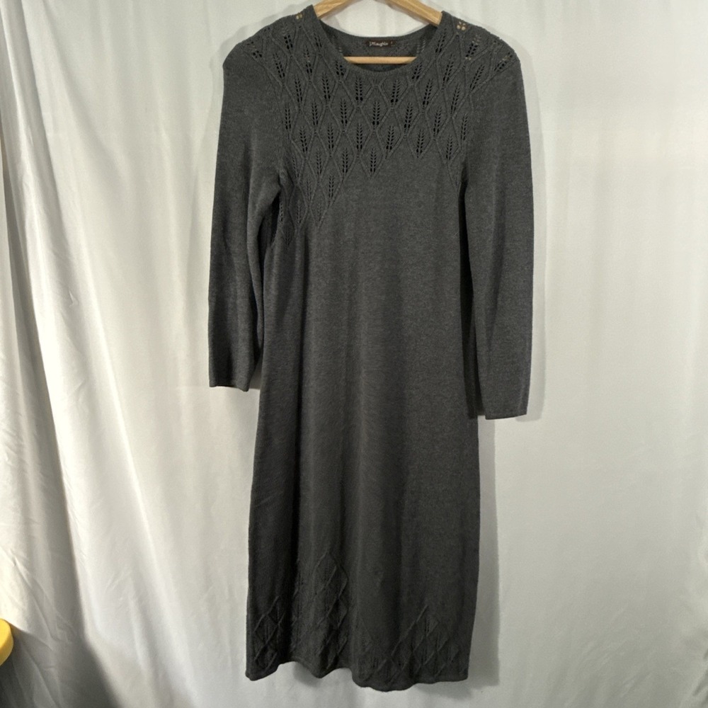 J McLaughlin Knit A-line Sweater Dress Dark Grey Leaf Motif Minimalist‎ Womens S